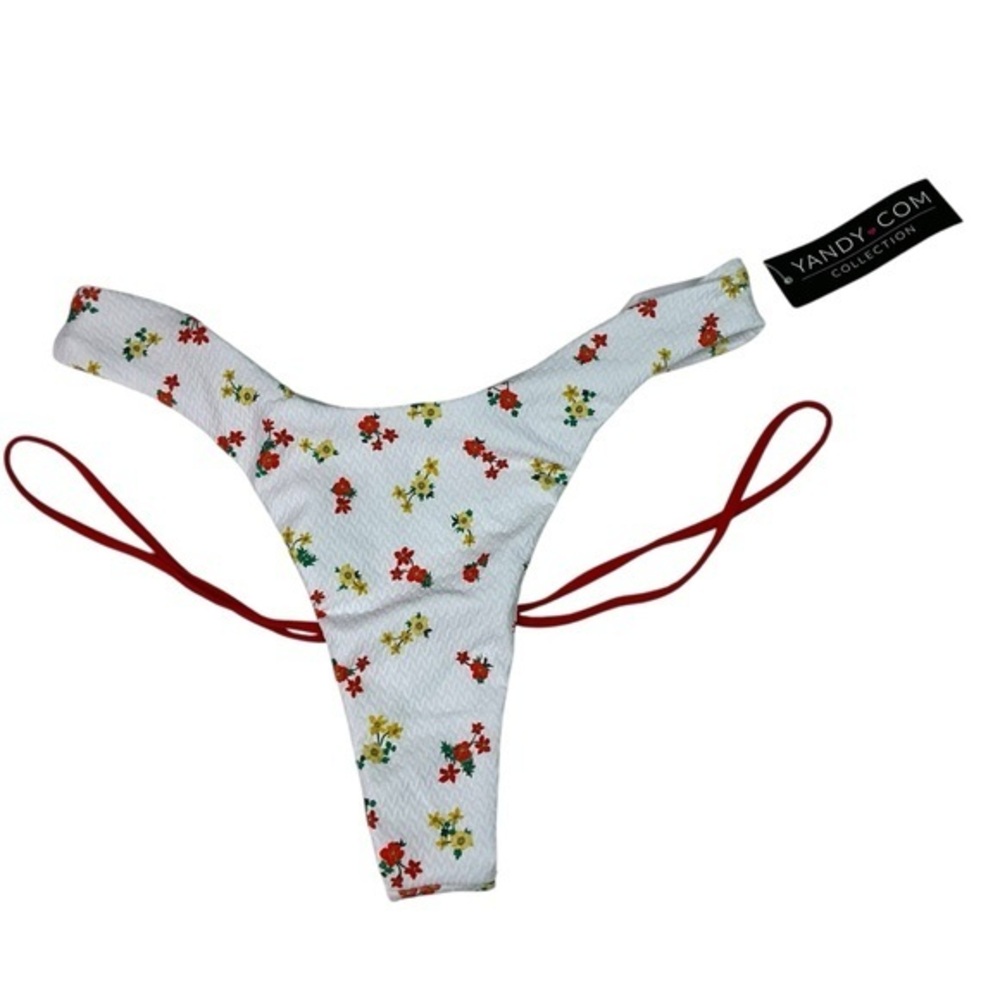 Yandy Floral Strappy Bikini Bottom White and Red Size Large